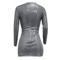 thumbnail image 5 of Women's V-Neck Long Sleeve Wrap Mini Dress Shiny Pleated Cocktail Party, 5 of 5