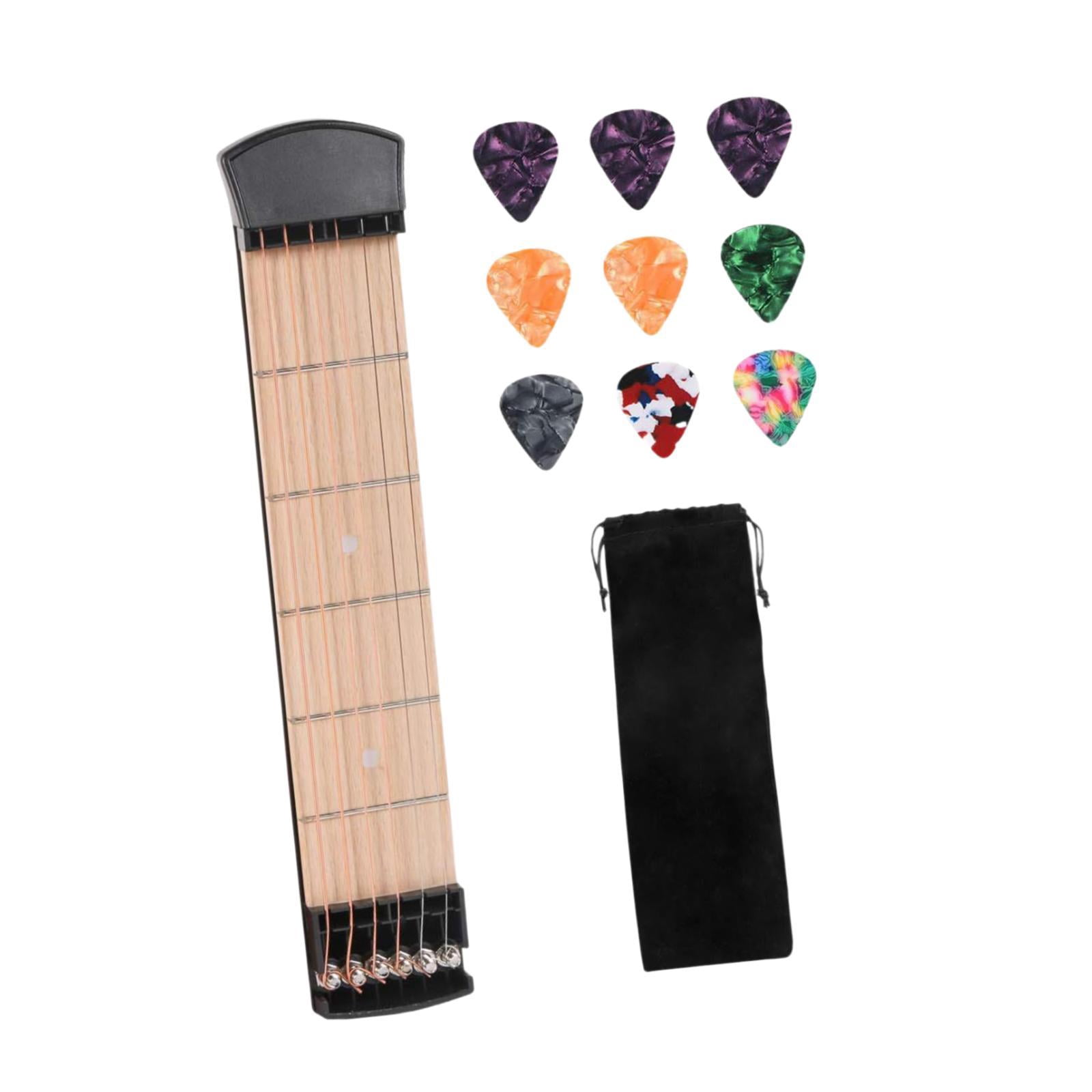 Dualoai Pocket Guitar Mini Useful for Beginner for Home Travel 6 Strings Fingerboard Black
