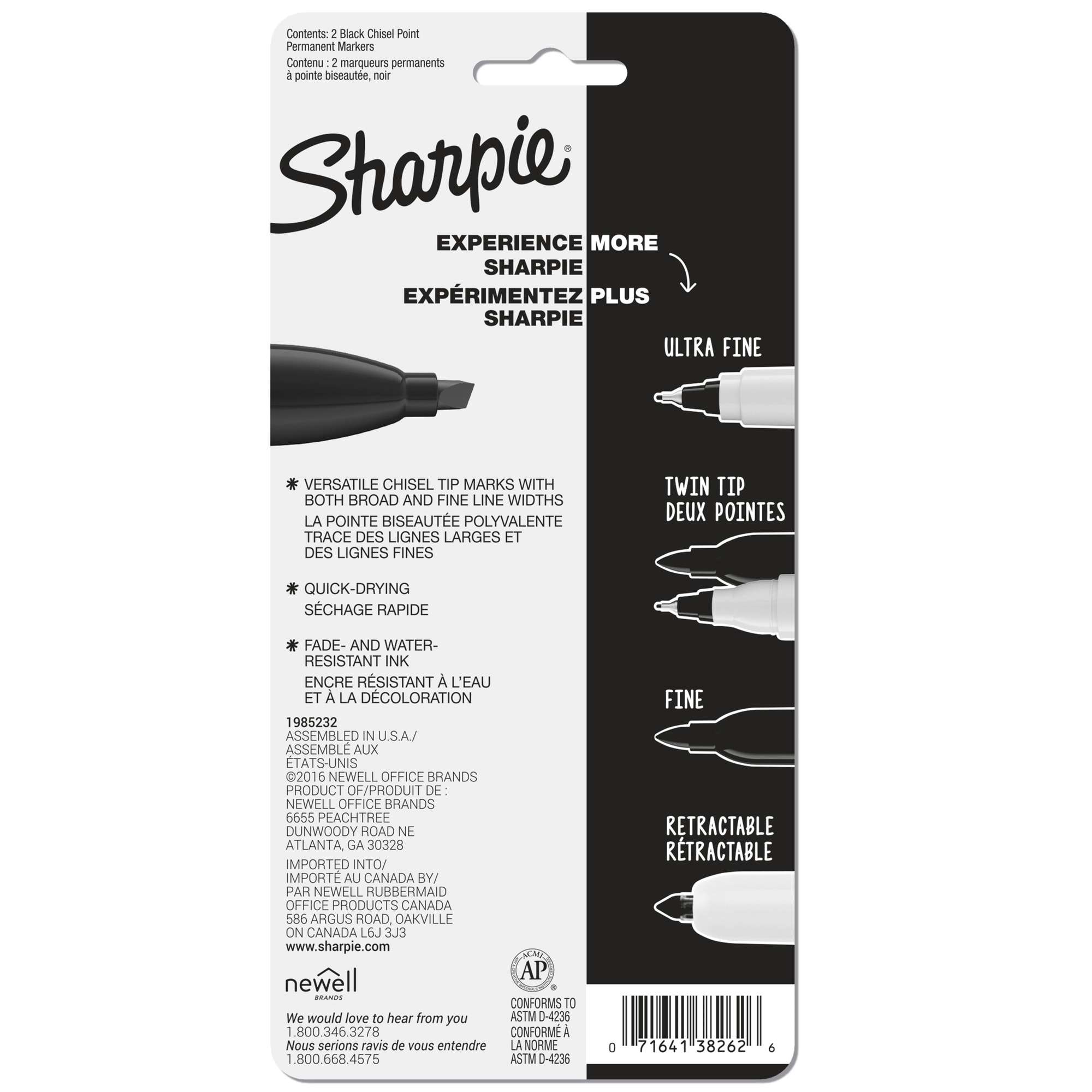 Marcadores permanentes Sharpie, punta cincel, negro, 2 piezas 6