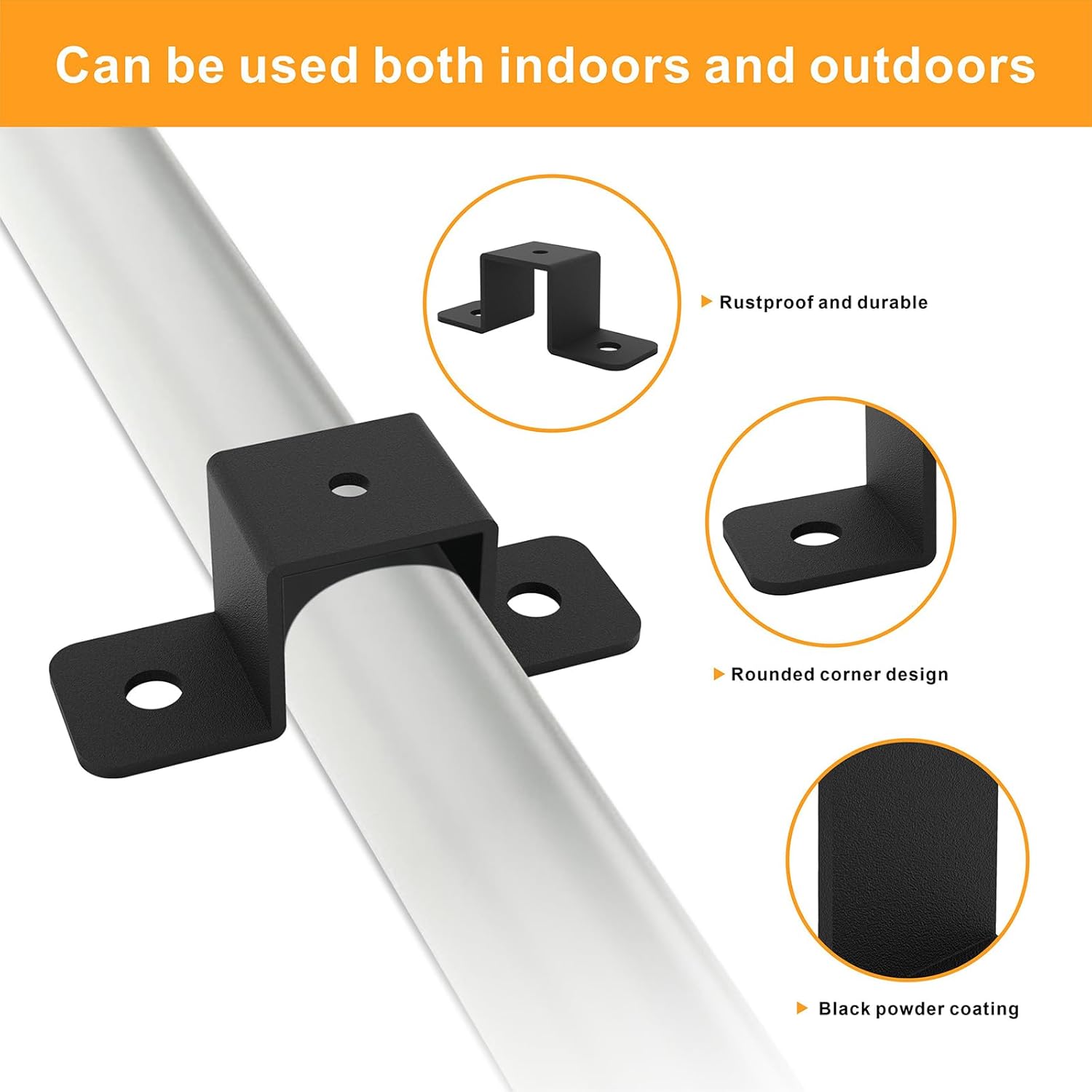 4Pcs Square Pipe Clamp, Black Strap Post Ties Brackets, U Shaped Connector Bracket, Wood Deck Fence Post Tie for Water Pipes, Balcony Railing, Stairs Railing