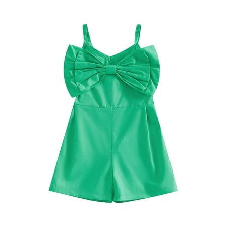 

Qtinghua Toddler Baby Girls Casual Playsuit Sleeless Bodysuit V Neck Big Bowknot Short Jumpsuit Summer Clothes Green 2-3 Years