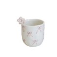 thumbnail image 1 of Taza de mano de cerámica con forma de corazón for niña, bonita flor 3D con lazo, taza de café con leche for desayuno, el mejor regalo de Navidad, 1 of 2