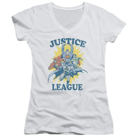 JLA Justice League Lets Do This Junior Women's T-Shirt V-Neck White