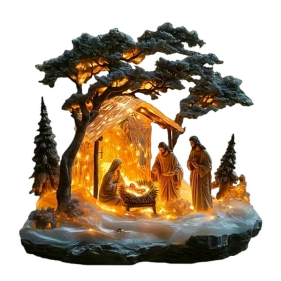 Christmas Festival Nativity Scene Acrylic Statue Figurine with Base for Home Table Decoration and Religious Celebration