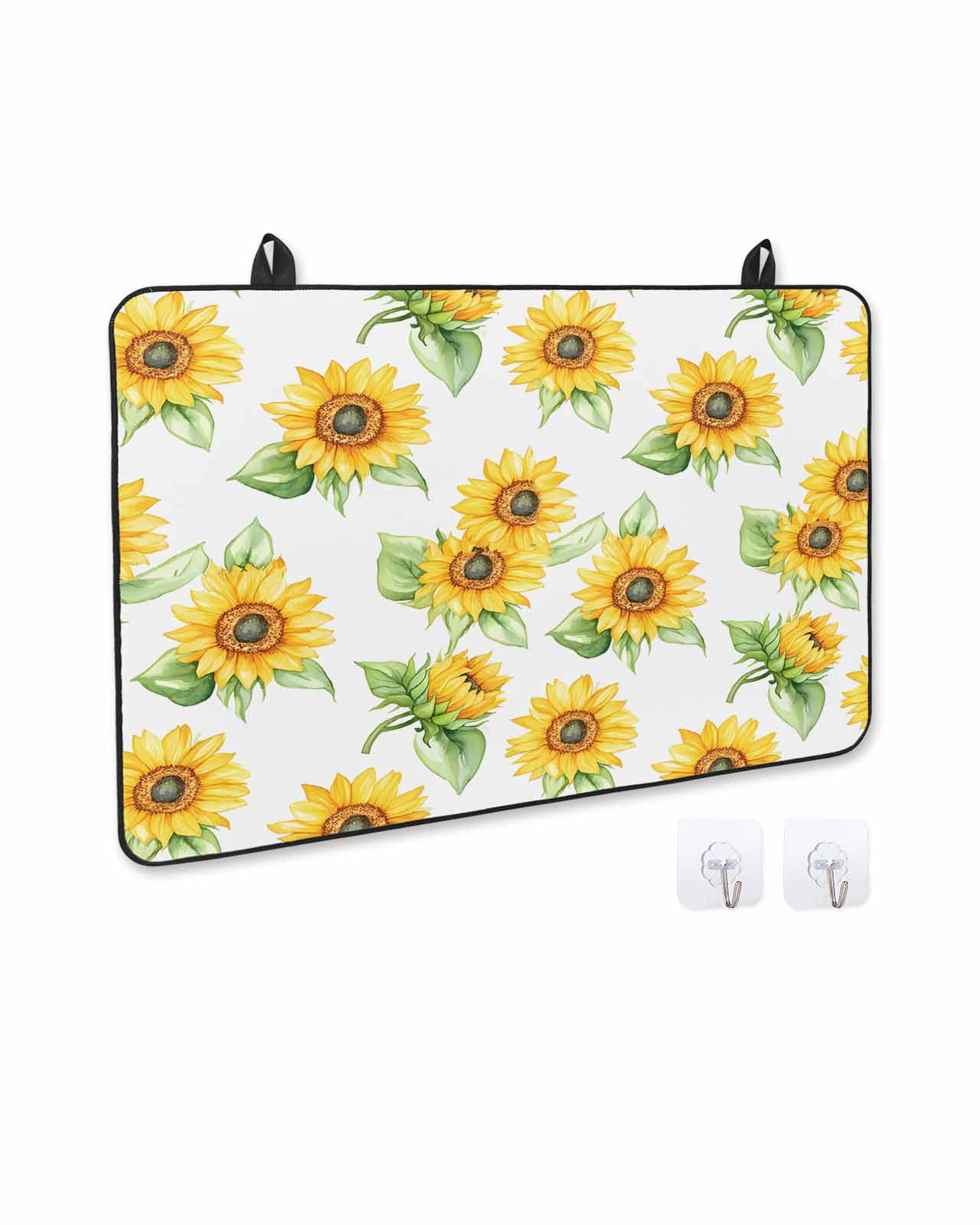 nqOlkjepod Large Induction Cooktop Protector Mat 36"x21", Sunflower Stove Top Covers for Electric Stove, Yellow Summer Floral Watercolor Decorative Stove Burner Cover Mats, Glass Top Stove Cover