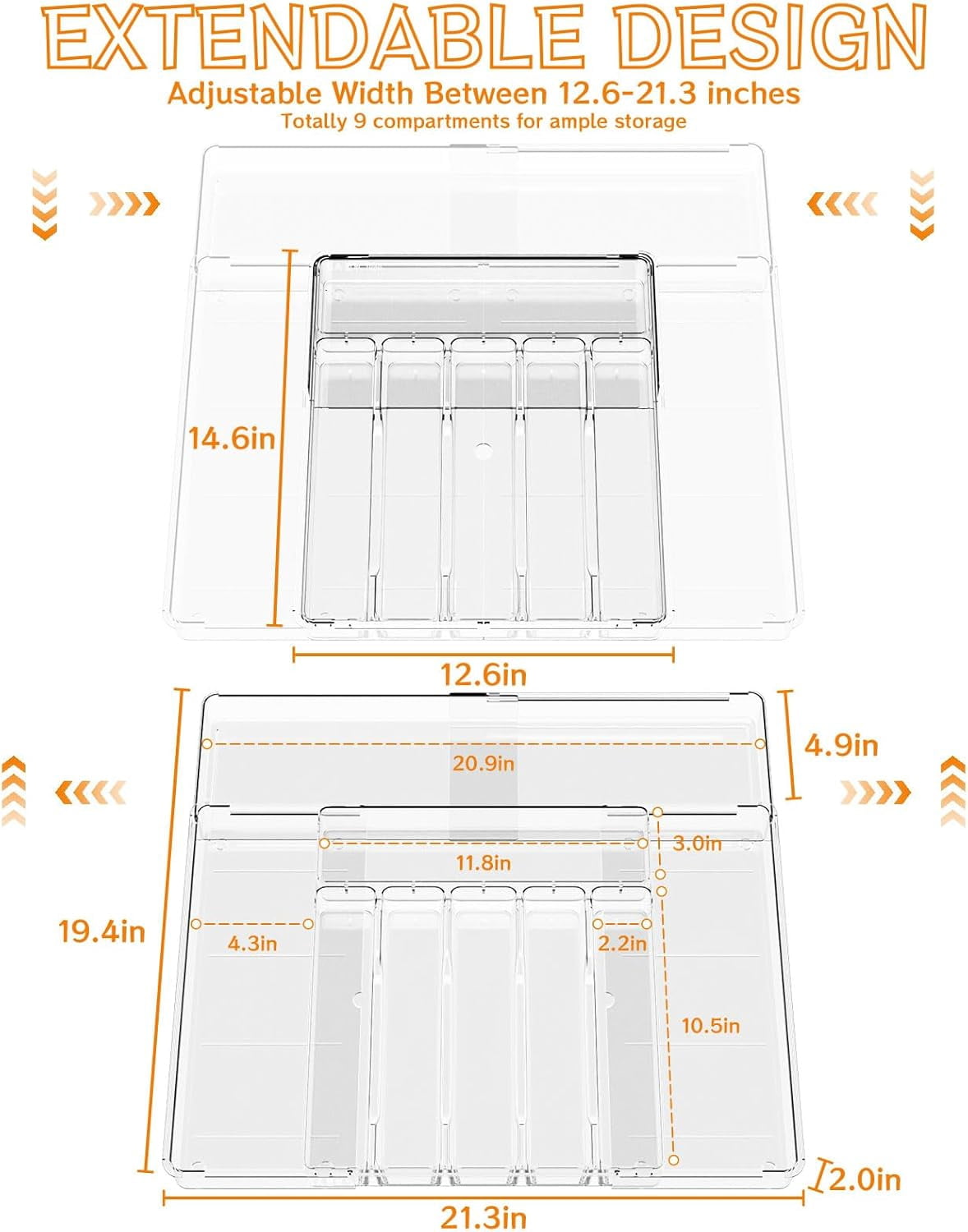 Clear Expandable s for Kitchen Drawers,Large BPA Free Cutlery Organizer in Drawer,Plastic Utensil Drawer Organizer Suitable as Flatware,Knife,Fork,Spoon,Silverware Holder and Tray