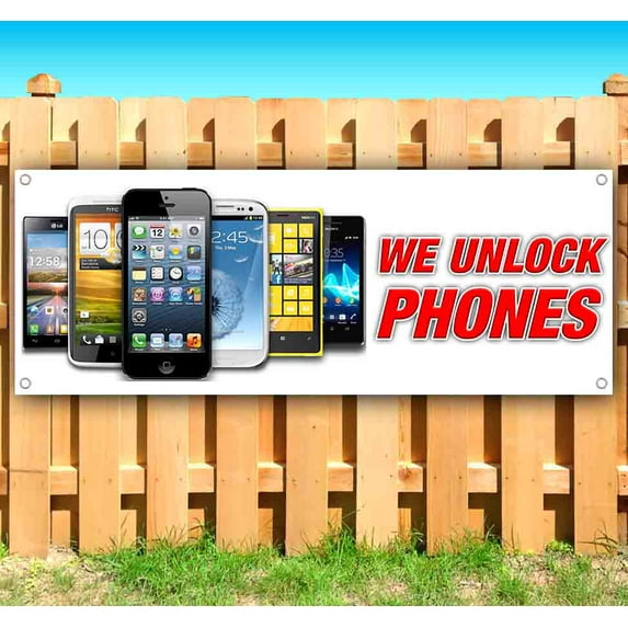 We Unlock Phones 13 oz Vinyl Banner With Metal Grommets