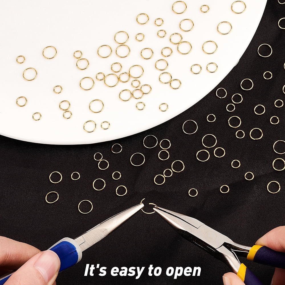 1 Box 600Pcs 4 Sizes Golden Jump Rings 18K Real Gold Plated Brass Open Ring Unsoldered Round Connectors Kit for Jewelry Making