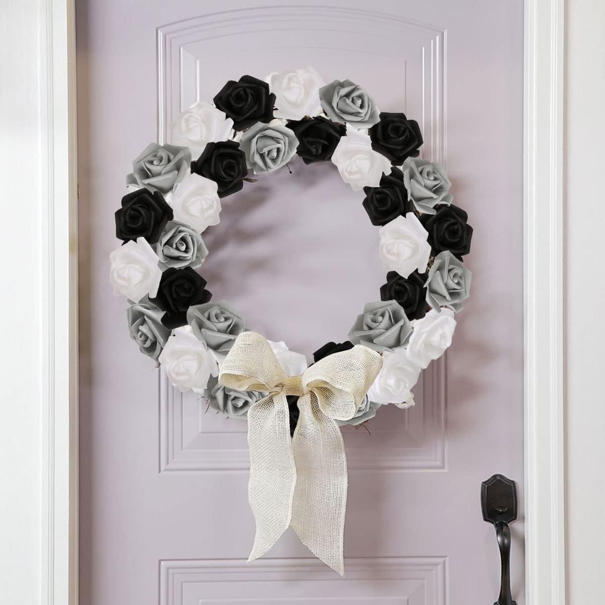 100pcs Black Roses Artificial Flowers,3inch White Foam Fake Rose Heads Stemless Gray Faux Flowers Bulk for DIY Crafts,Cake Wedding,Baby Shower Centerpieces Decor(Black,White,Gray)