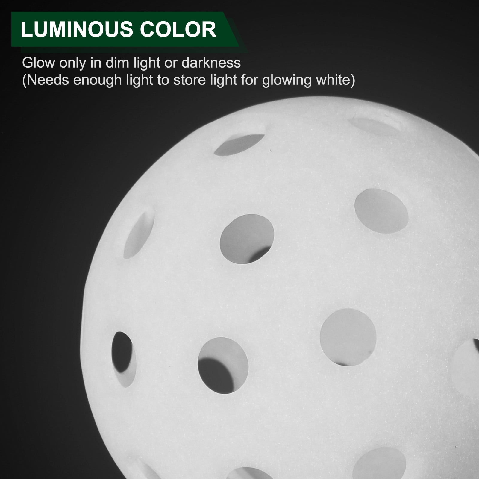 Luminous Pickleball Balls 40 Holes Glow in the Dark Pickleball Balls with Mesh Bag White, 6 Pack