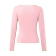 thumbnail image 5 of Top corto de manga larga y cuello redondo para mujer - Camiseta básica de yoga ajustada para entrenar, 5 of 5