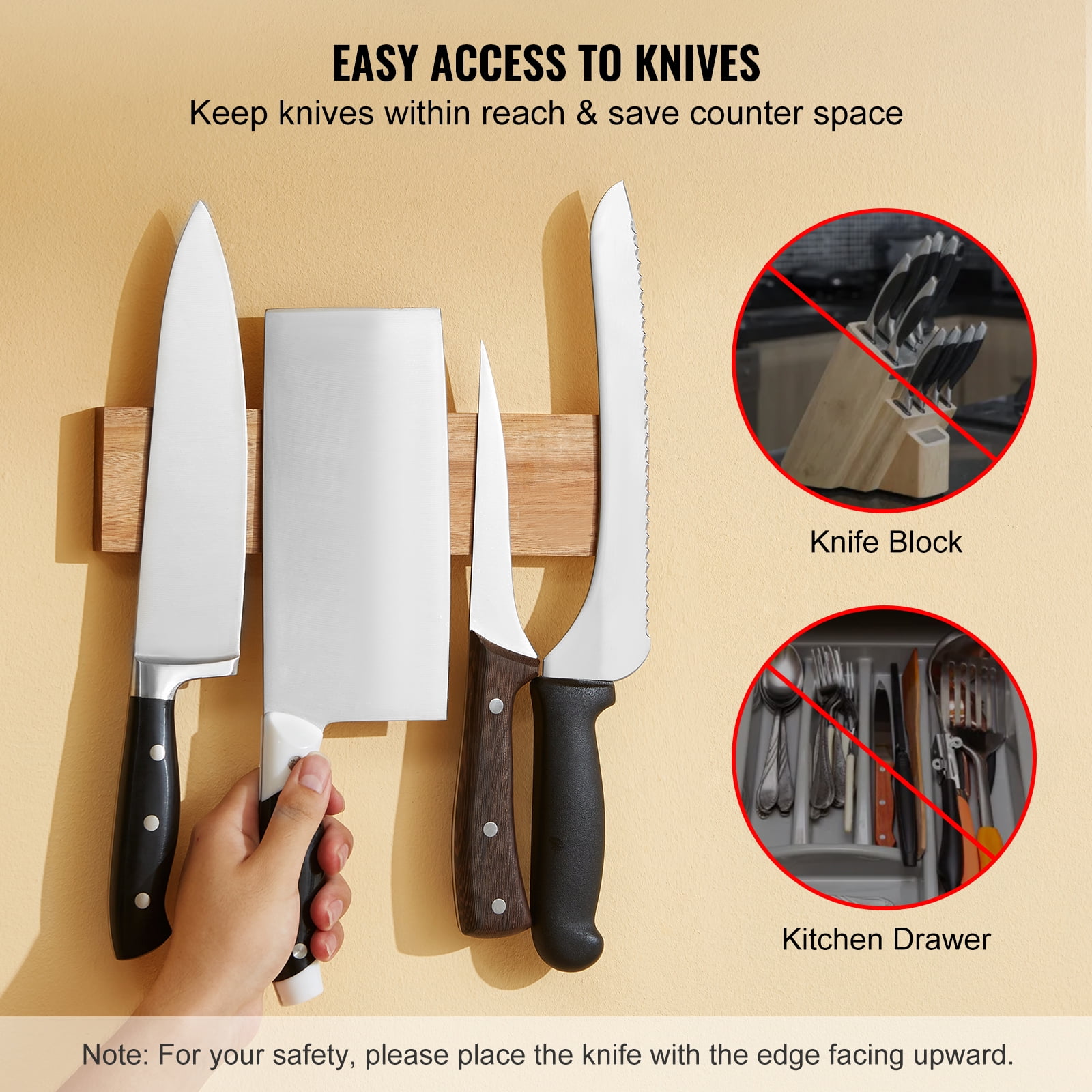 BENTISM 10" Magnetic Knife Storage Holder Wall Mount Knife Strip Acacia Wood