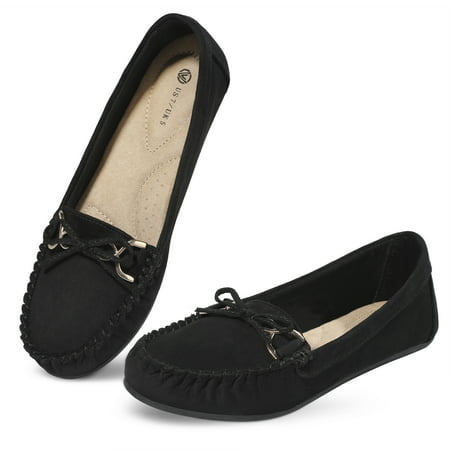 

NCCB Women Loafers Slip Ons Shoes with Bowknot Flats Casual Comfort Walk shoes Black Size 8