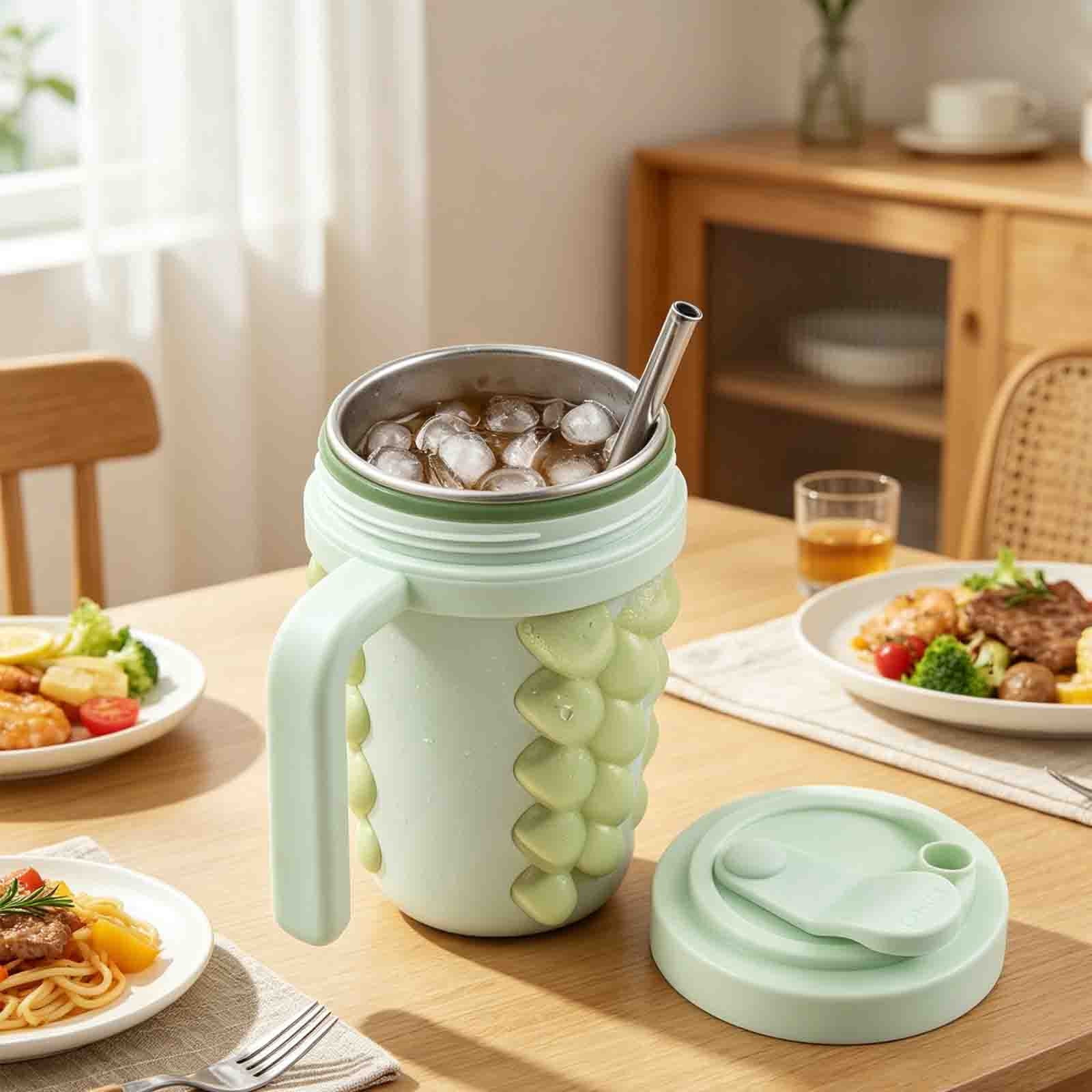 Cool and Refreshing Summer Relief Gadget Food-grade Silicone Ice Cubes Tray with Water Bottle Travel Cup and Straw Water Cup