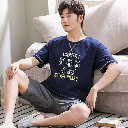 

QWZNDZGR Summer Knitted Cotton Short Sleeved Men s Pajamas Sets Male Pajama Set Striped Pajama For Men Sleepwear Suit Homewear Size 6316