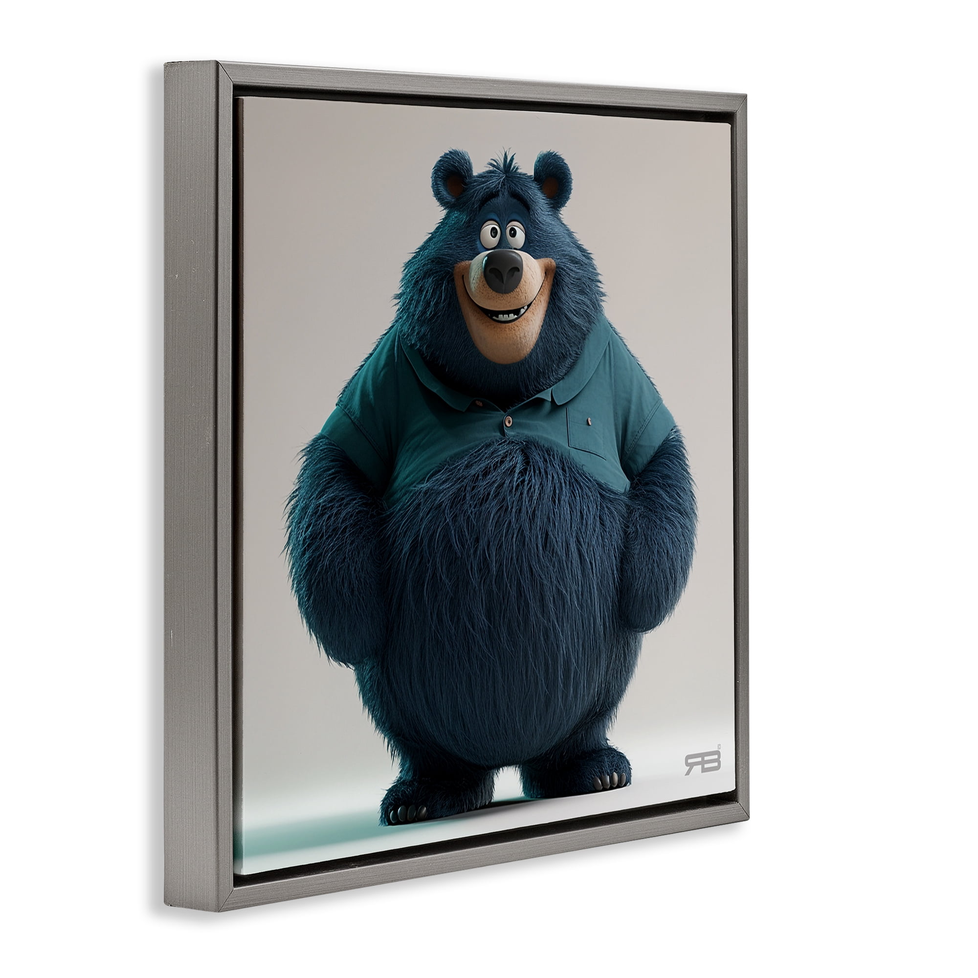 Stupell Industries Black Bear with Shirt Animals Painting Gray Floater Framed Canvas Art Print Wall Art, 25 x 25