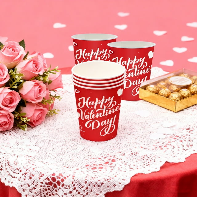 Gobelets en Papier Jetables de la Saint-Valentin Vaisselle Rouge Festive pour Fête Usage Domestique