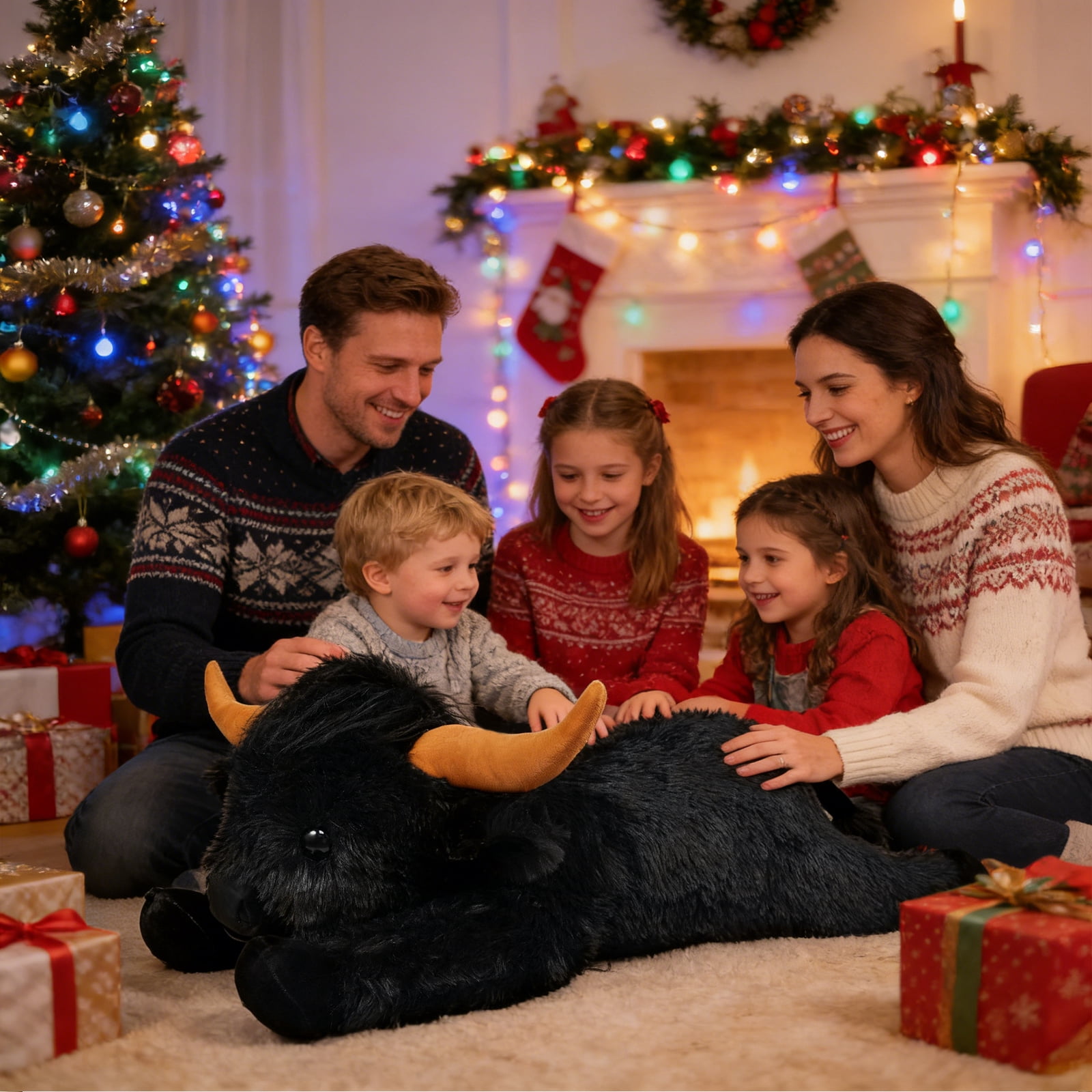 Giant Highland Cow Stuffed Animal 38" Black Plush Cow, Soft Giant Cow Pillow for Kids and Adults