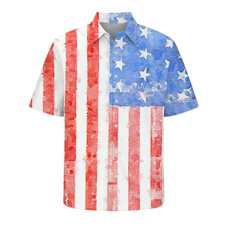 Dovford Mens Patriotic Shirts 4th of July Shirts for Mens American Flag Shirt Casual Button Down Regular Fit Retro Vintage Shirt, Men's, Size: 4XL