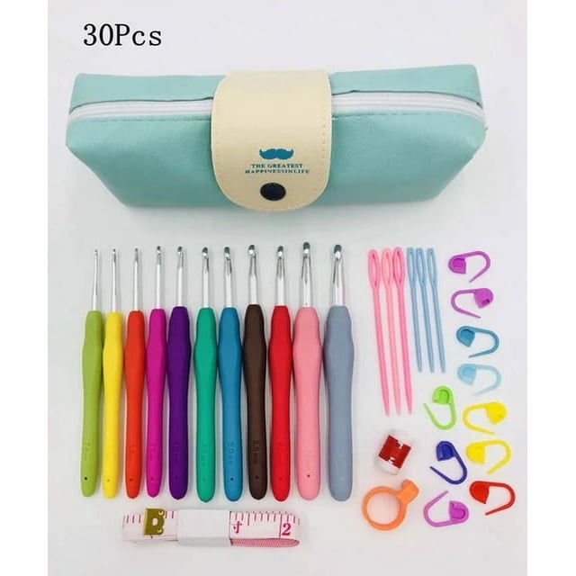 Premium Crochet Hooks Set with Case Crochet Hooks Set Ergonomic Soft Handles Needles Stitch Markers Sewing Tools Set Gift Set