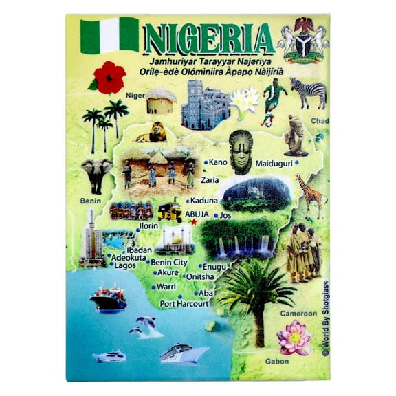 Nigeria Graphic Map and Attractions Souvenir Fridge Magnet 2.5" X 3.5"