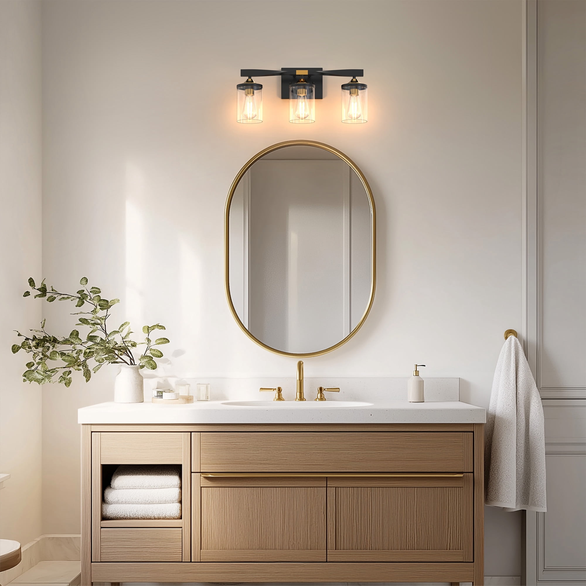 YANSUN 19.7 in 3-Light Black and Gold Bathroom Vanity Light Fixtures Over Mirror, Ideal for Bathroom, Hallway, Bedroom, Powder Room