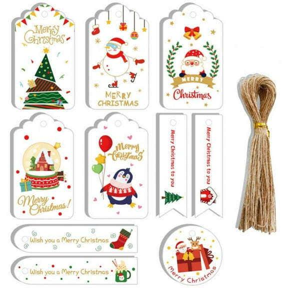 Christmas Kraft Gift Tags Brown Paper Name Hanging Tags Labels with Twine String Tie on Smooth for DIY Xmas Holiday Present Wrap and Package Name Card,50 Pcs