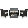 thumbnail image 2 of Costway 4PCS Patio Rattan Furniture Set Armrest Cushion Sofa Coffee Table withShelf Garden, 2 of 8