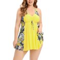 thumbnail image 2 of Caoirhny Women Plus Size 2 Pieces Swimsuit Outfits Floral/Leaves Print Patchwork Sleeveless Drawstring Tank Tops Shorts Swimwear Set, 2 of 8