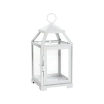 Hosley Set of 2 Clear Glass and Iron White Color Farmhouse Classic Style Lantern 12 Inch High Ideal Gift for Weddings Bridals Special Occasions Parties Aromatherapy and Spa Settings