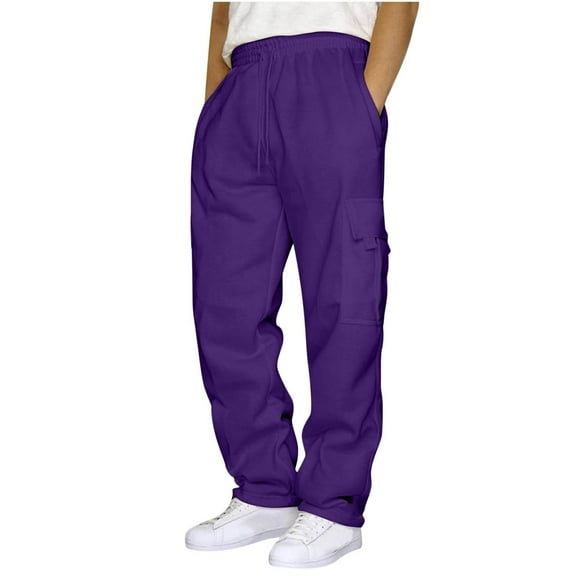hotojiny Men's Fleece Cargo Sweatpants Baggy Big and Tall Mens Sweat Pants Drawstring Open Bottom Sweatpants for Men with Pockets
