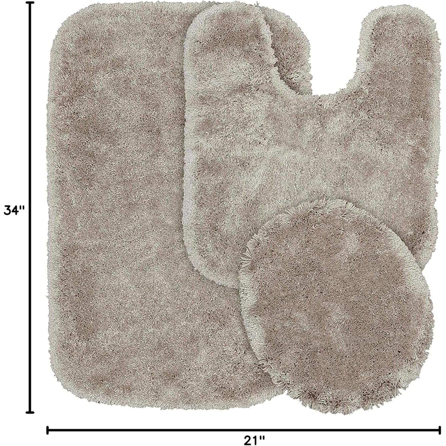 Luxury Brown Taupe 3-Piece Set Ultra Plush Washable Bath Rug Set - Soft, Absorbent, And Stylish For Your Bathroom