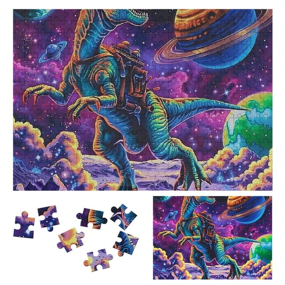 Shiartex Astronaut rides Dinosaur Jigsaw Puzzles for Adults Outer Space Jigsaw Puzzle Galaxy Nebula Painting Extraterrestrial Organisms Jigsaw Puzzle Colorful Puzzles for Home 300 PCS