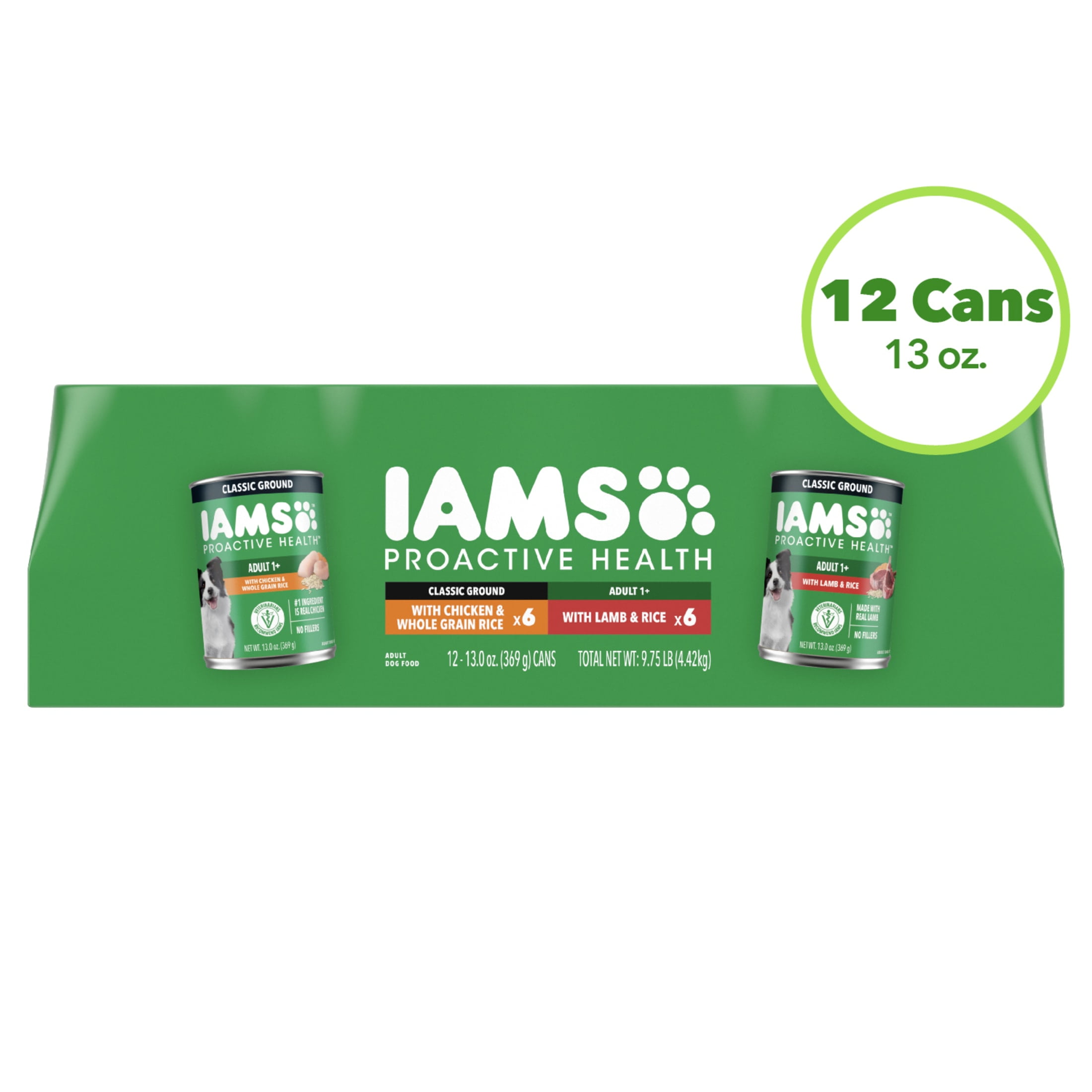 Iams Proactive Health Classic Ground Chicken Or Lamb Wet Dog Food, 13 Oz Cans (12 Pack Variety)