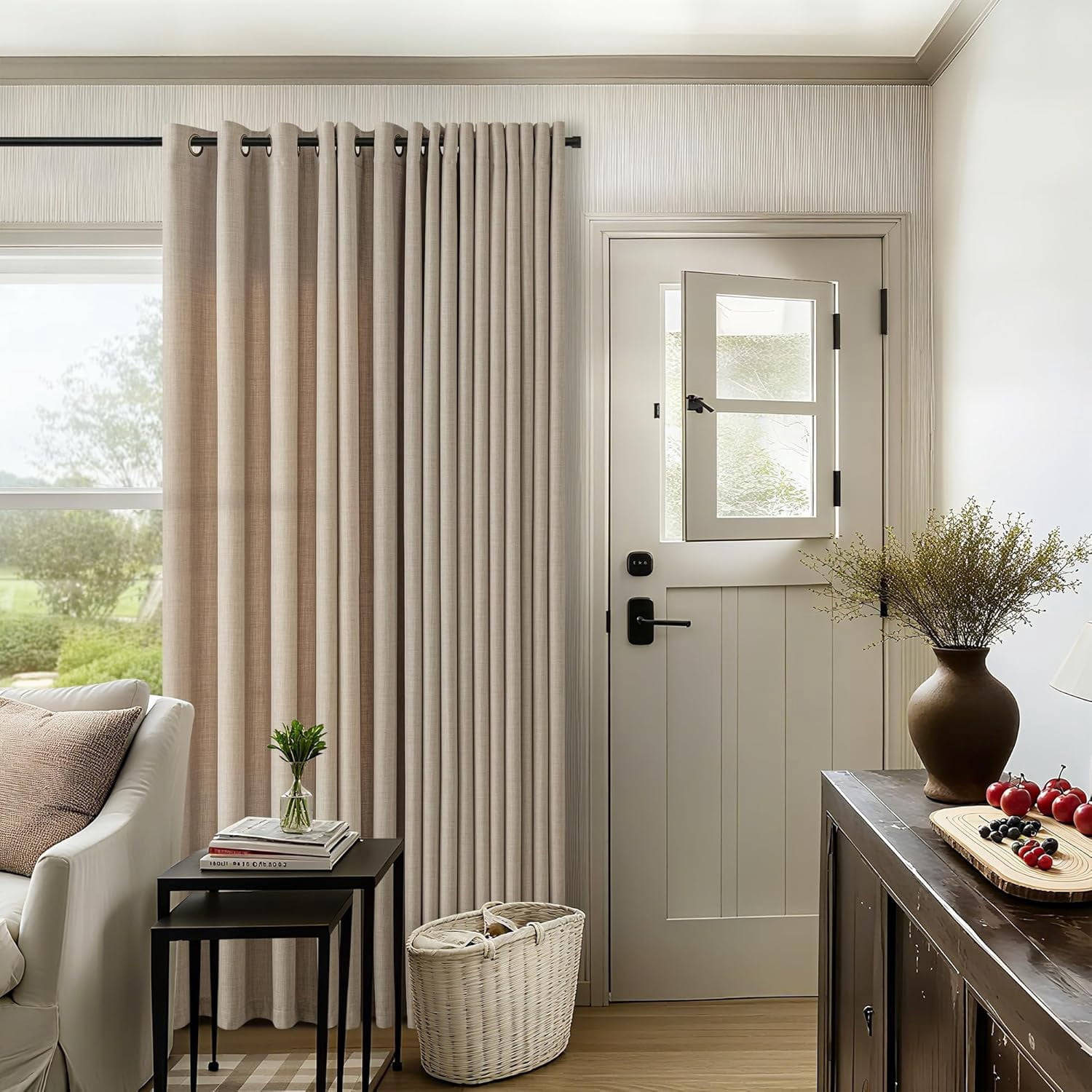 80 Inch Long Taupe Living Room Curtains for Window Treatments Grommet Neutral Farmhouse Style Light Filtering Thick Linen Sheer Bedroom Curtains Drapes 80 Inch Length 2 Panels Set Burlywood Birch