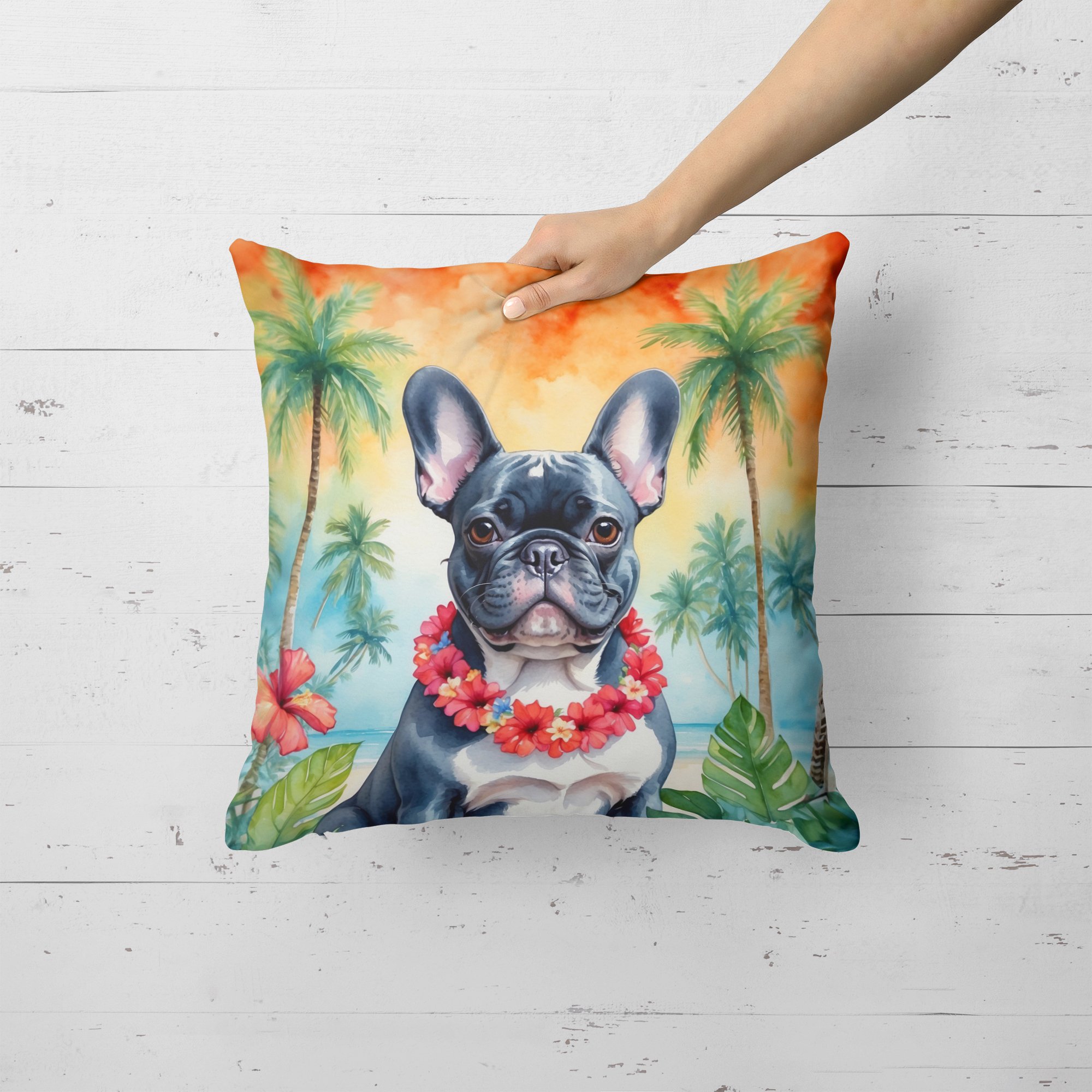 French Bulldog Luau Throw Pillow 18 in x 18 in