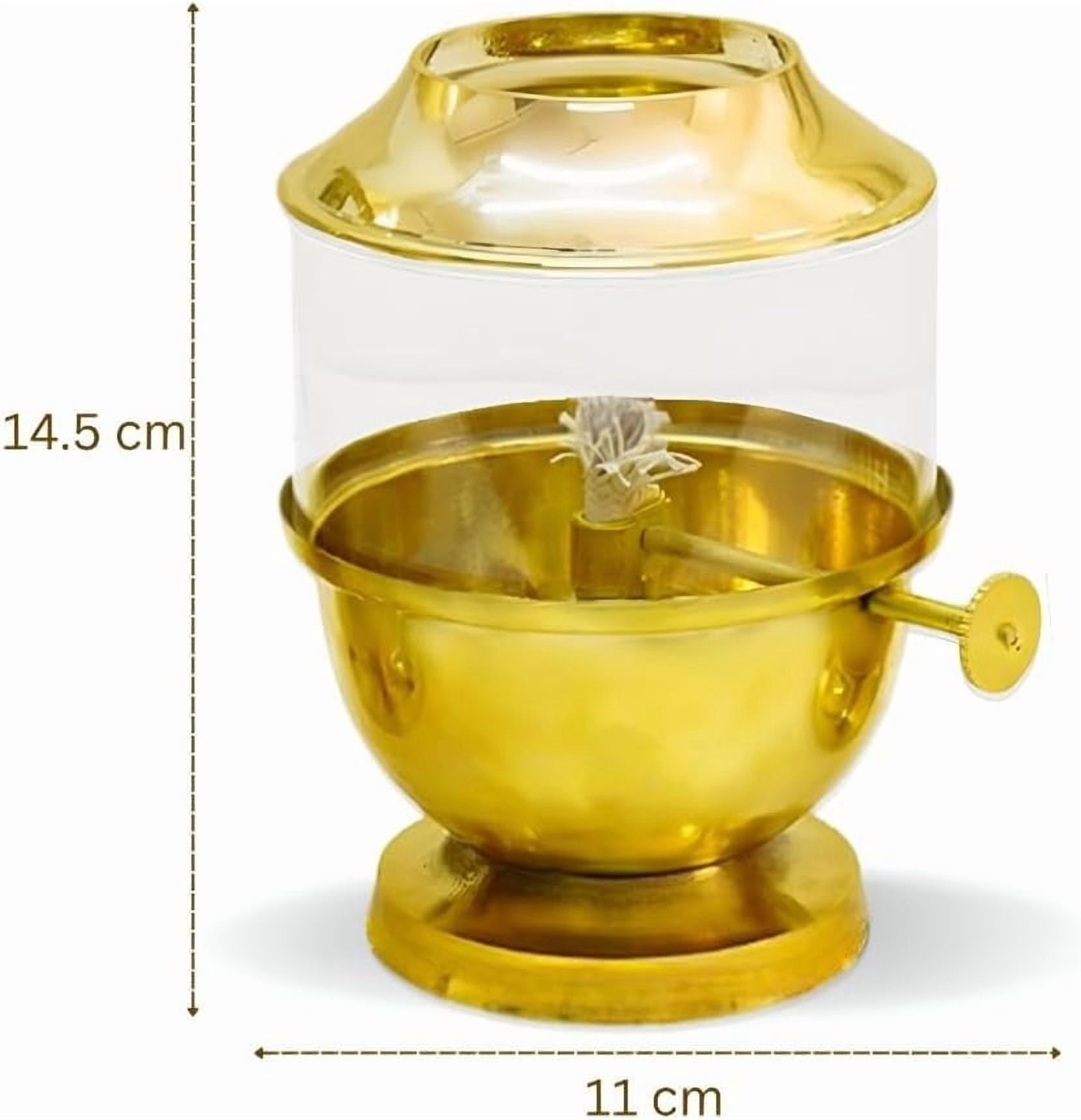 Brass Akhand Diya with Adjustable Wick – Handcrafted Traditional Oil Lamp for Aarti, Puja, Meditation, Temples and Home Décor (250 ml Oil Capacity -15 cm)