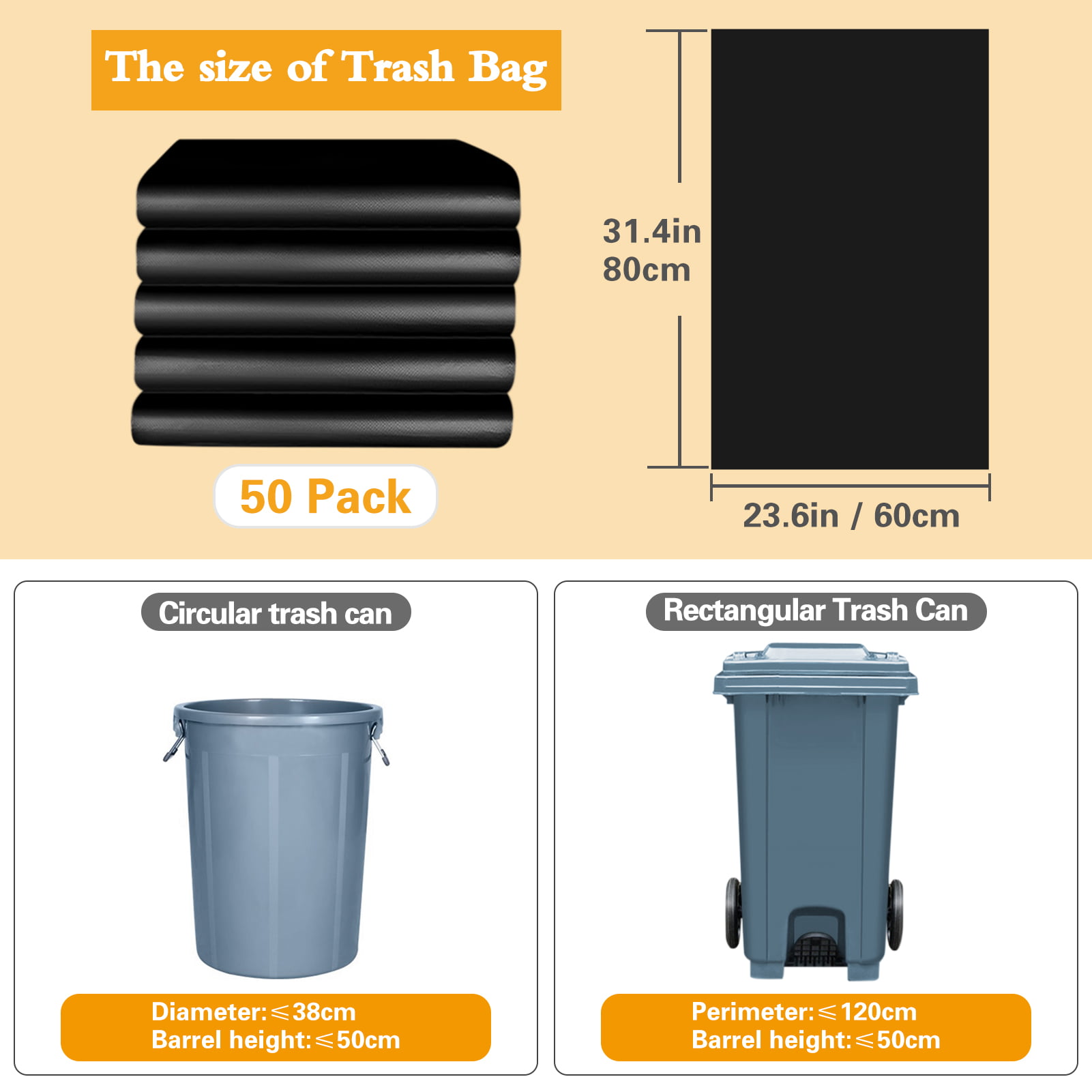 Simfree 13 gallon trash bags,50 Count Trash Bags Garbage Bags,contractor  garbage bags [Extra Thick][Leak Proof] heavy duty trash bags for Kitchen
