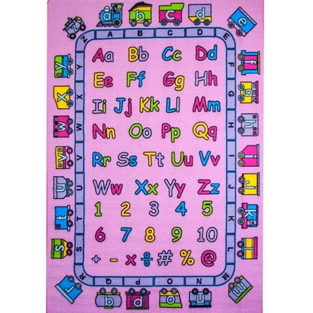 ABC Fun Pink Kids Area Rug 5' x 7' Children Girls Carpet Playroom & Nursery - Non Skid Gel Backing (59