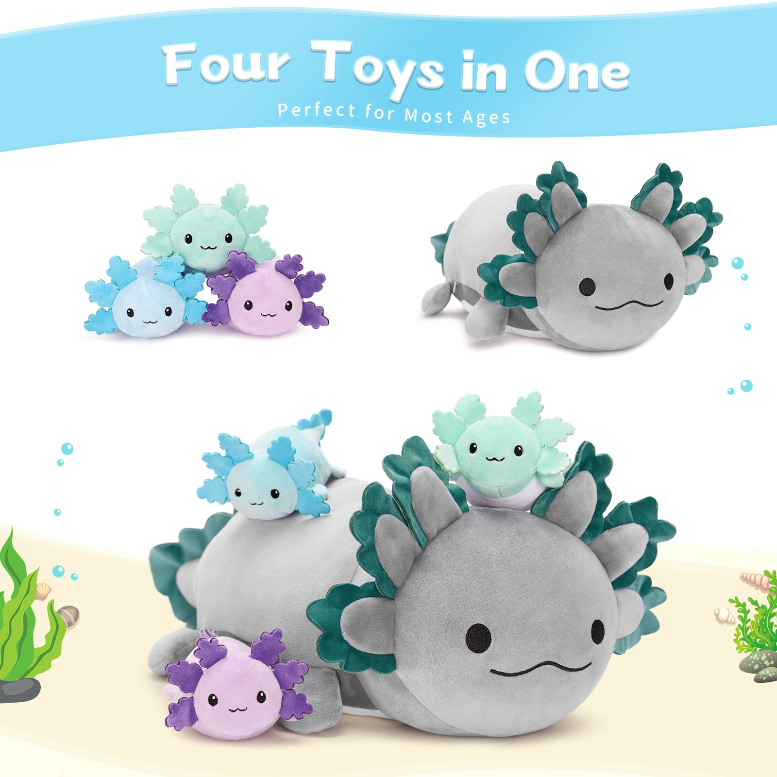 MaoGoLan 23.5" Giant Axolotl Stuffed Animals with 3 Babies Inside Large Axolotl Plush Toy