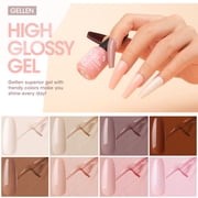 Gellen Gel Nail Polish Kit, 8 Nudes Pink Brown Colors Gel Polish Set With 36W UV Light Nail Dryer, 504Pcs Coffin Fake Nails Tips Glue Gel Nail Prep Kit, Gel Top and Base Coat, Manicure Tools
