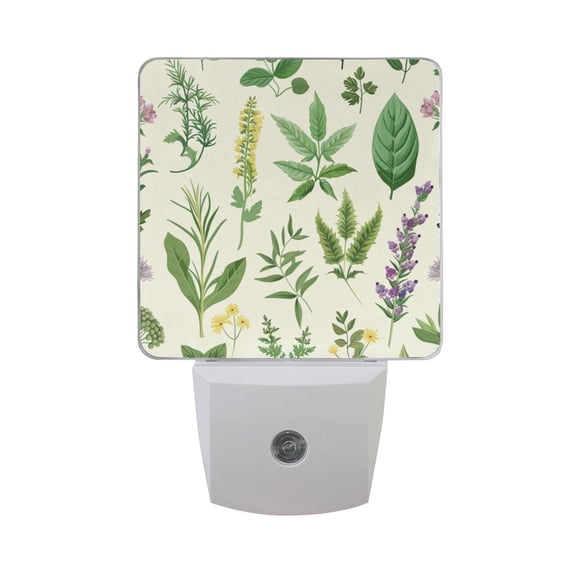 Herb Leaves Flowers LED Night Light with Smart Sensor Plug Into Wall Dusk to Dawn 2 packs