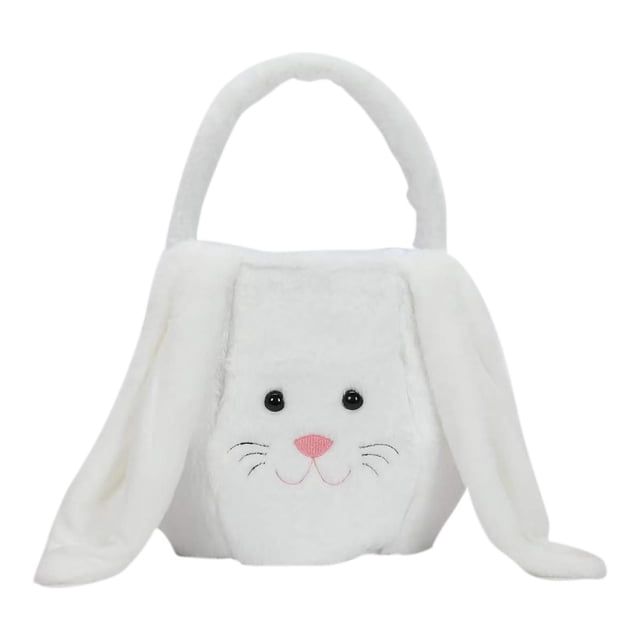 Fiudx Cesta de Pascua Personalizada con Forma de Conejito, Diseño Suave y Esponjoso, Lindas Orejas de Conejo, Gran Capacidad para Huevos y Dulces, Ideal para Pascua o Uso Diario, Regalo para Niñas, A
