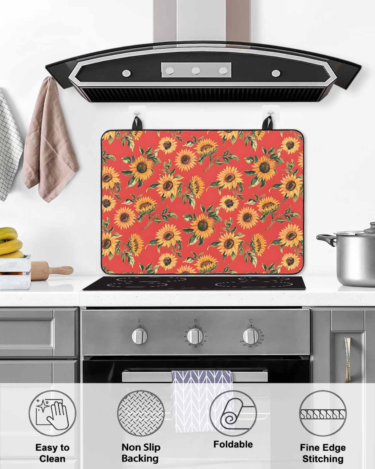 nqOlkjepod Large Induction Cooktop Protector Mat 24"x21", Yellow Sunflower Stove Top Covers for Electric Stove, Vintage Floral Garden Pastoral Botanical Stove Burner Cover Mats Stove Cover