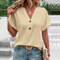 thumbnail image 4 of MuXiKeJi Clothes T Shirts for Women V Neck Dressy Casual Blouses Puff Short Sleeve Summer Tops Loose Fit, 4 of 7