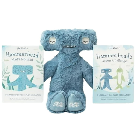 Slumberkins 14" Hammerhead Kin & 2 Board Books Complete Set Bundle | Promotes Conflict Resolution, Social Skills & Responsibility | Social