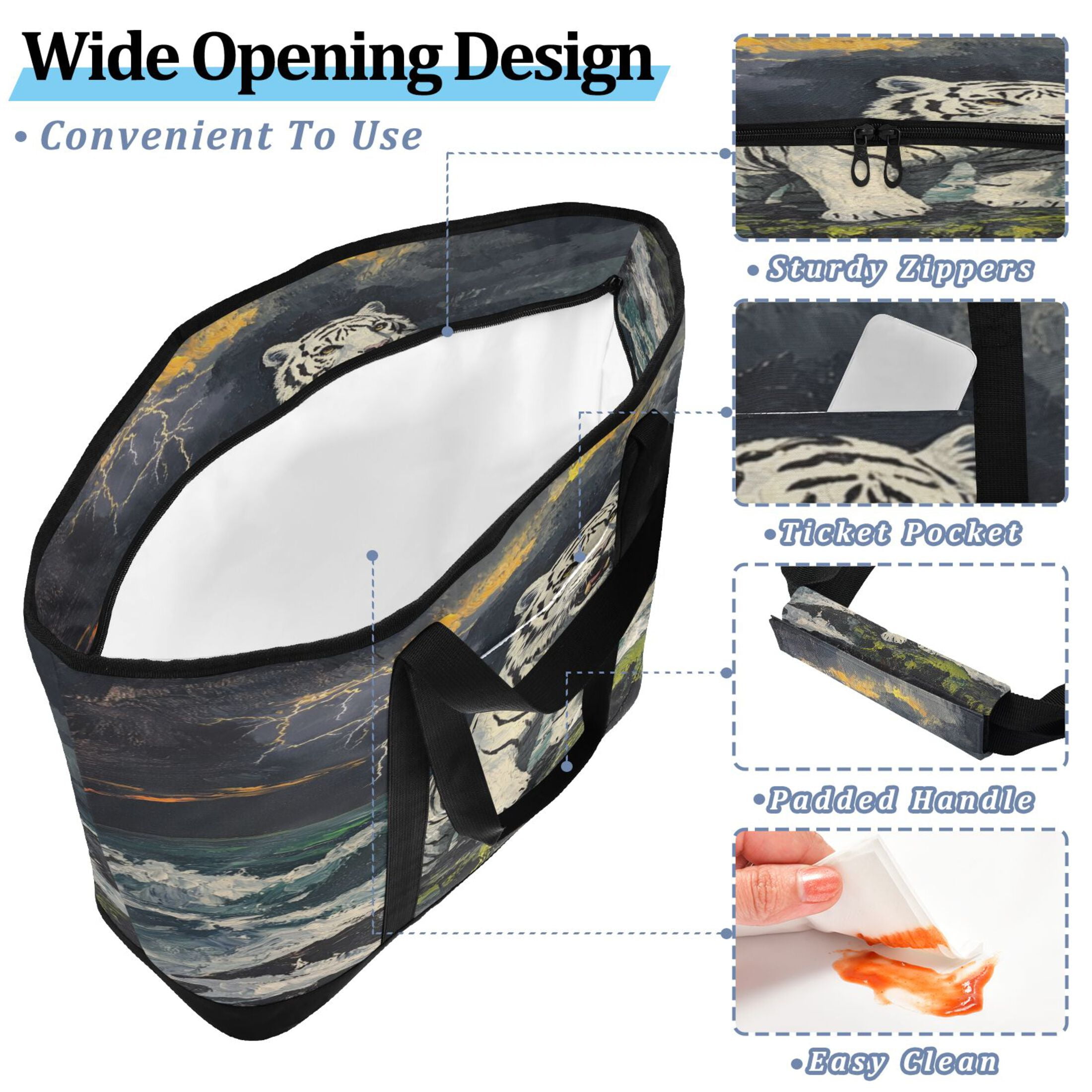 Large Hand-held Ice Pack Picnic Bag Insulation and Refrigeration Suitable for Shopping Picnics and Camping White Tiger