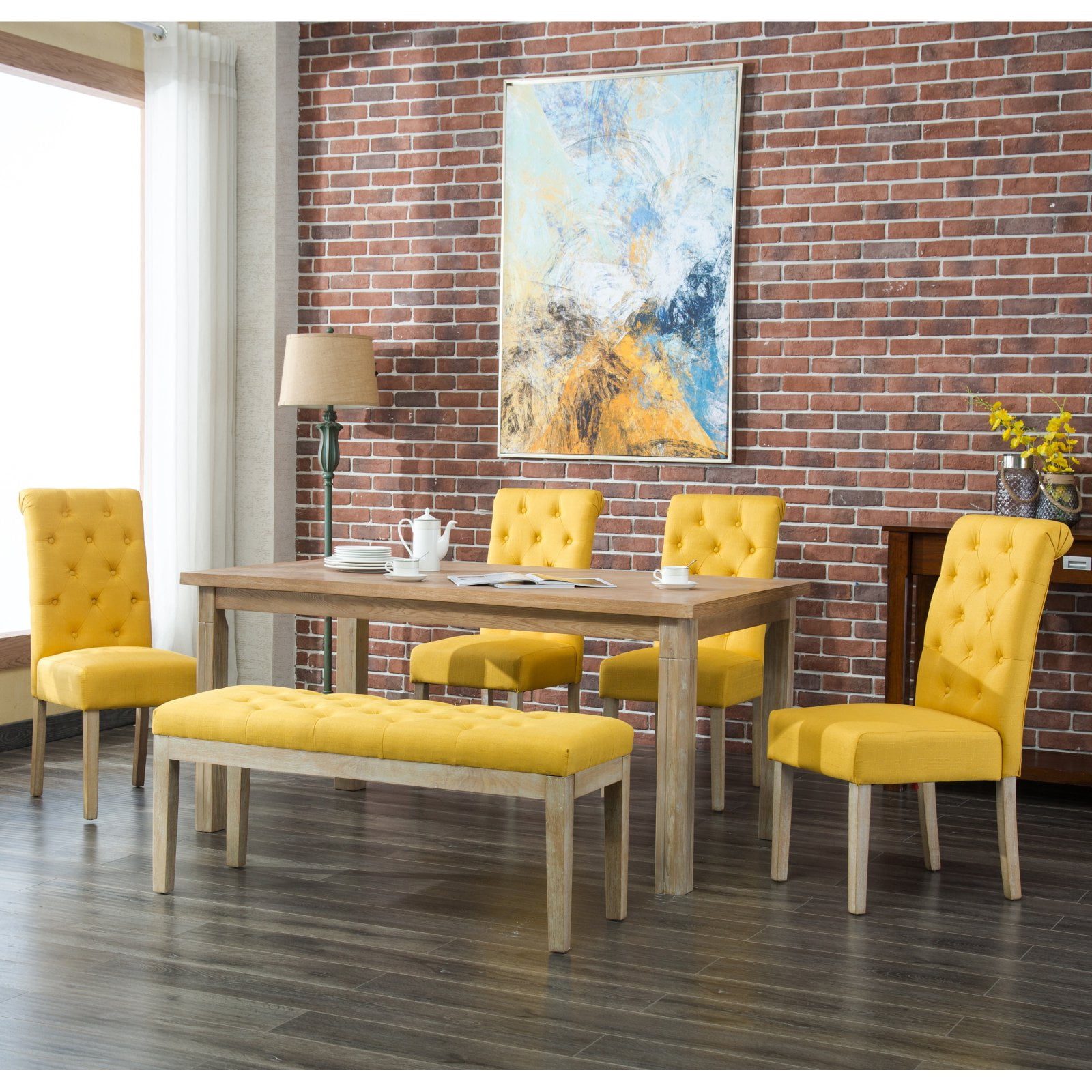 Roundhill Furniture Lyon 6 Piece On Tufted Dining Table Set