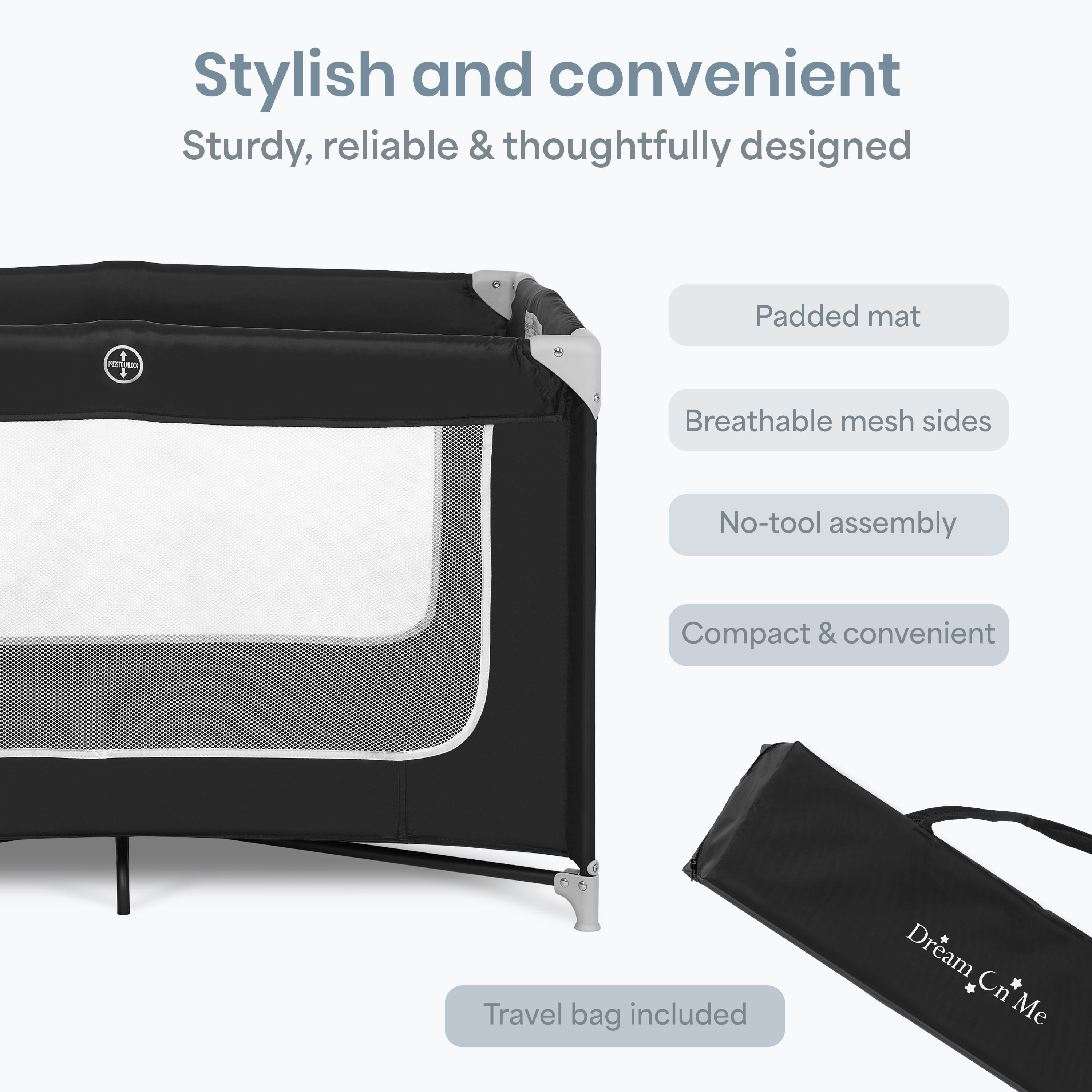 Dream On Me Zodiak Portable Playard with Carry Bag & Shoulder Strap, Black