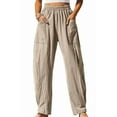 thumbnail image 2 of Women Summer Beach Vacation Pants High Waisted Printed Loose Flowy Casual Palazzo Lounge Trousers Khaki XXL, 2 of 8